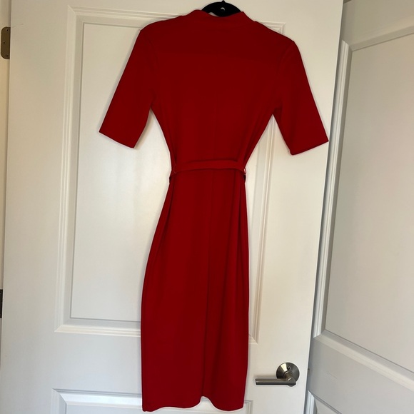 Red Zara mock neck midi dress with belt Size Small - Picture 6 of 8